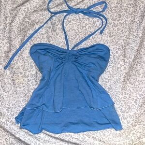 shein tie halter top - blue